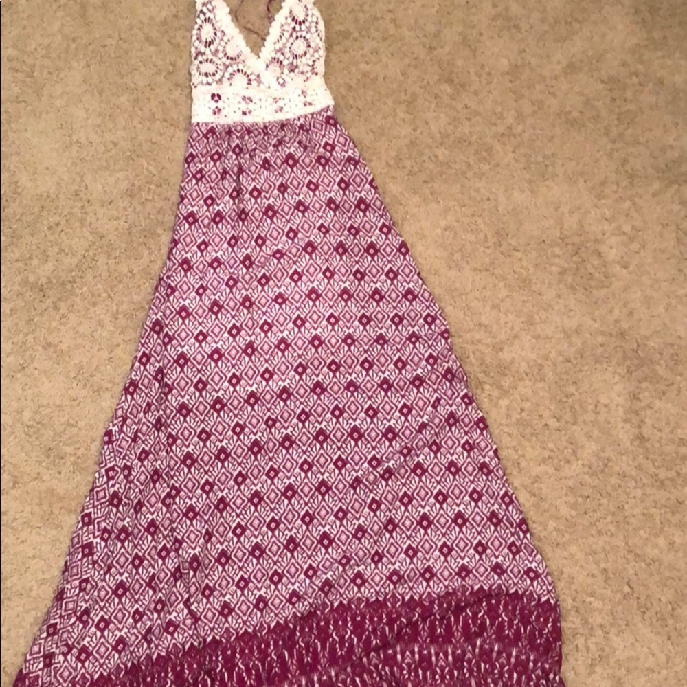 Purple, ikat, maxi dress, backless, boho, small
